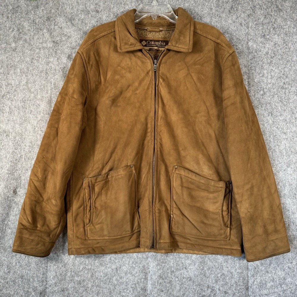 VTG Columbia Sherpa Lined Barn Coat Jacket Mens‎ Large Faux Suede Chore Brown